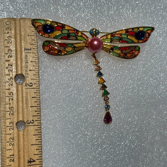 Elegant Joan Rivers Plique aJour Dragonfly Collectors Brooch 3" - Picture 2 of 6